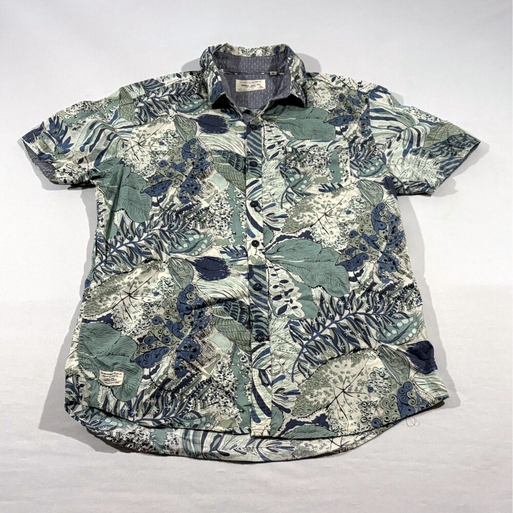 7 Diamonds Shirt Mens Hawaiian Tropical Resort Casual Button Blue Floral Sz M